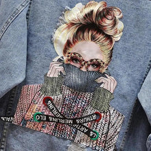 Load image into Gallery viewer, New Sizzling Women's Denim Jacket Fashionable Streetwear Letter Stylish Chic Printed Ripped Holes Jean Patchwork Jeans Female Coat
