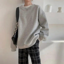 Load image into Gallery viewer, New Spring Fleece Thick Sweatshirt Vintage Solid Warm O Neck Pullover Grey Brown Lady New All-Match Hooded Autumn Women Pullover Round Neck Large Size Loose Long Sleeve Sweatshirt
