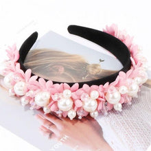Load image into Gallery viewer, Flower Pearl Headbands Crystal Beads Embellishment Wide Hairbands Women Wedding Party Crown Tiara Gorgeous Hair Accessories For Women
