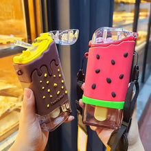 Load image into Gallery viewer, New Summer Cute Donut Ice Cream Water Bottle With Straw Creative Square Watermelon Cup Portable Leakproof Bottle
