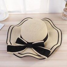Load image into Gallery viewer, New Summer Women's Beach Hat Wide Side Female  Summer Women's Beach Hat Female Unique Luxury Bowknot Design Sun Hat Casual Hat Lady Classic Flat Straw Hat Women Fedora Hat Ideal Gift 54-58cm
