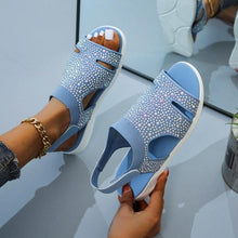 Load image into Gallery viewer, New Summer Women Sandals Shoes Blue Casual Woman Flats Buckle Strap Fashion Beach Shoe Modern Slide Square Open Toe One Band Cute Slip On Flat Dressy Casual Summer Sandals

