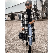 Load image into Gallery viewer, New Trendy Women's Coat Autumn Winter Long Sleeve Red Plaid Jacket Women Lapel Single Breasted Cardigan Coat Turndown Collar Women Coat
