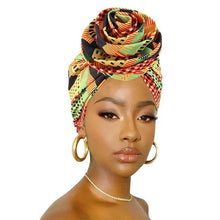 Load image into Gallery viewer, New Vintage African Print Stretch Bandana Head Wrap Long Scarf satin Floral Women Party Turban Headwear Cap Hair Accessories
