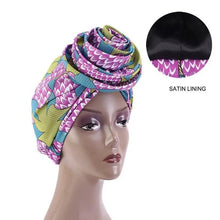Load image into Gallery viewer, New Vintage African Print Stretch Bandana Head Wrap Long Scarf satin Floral Women Party Turban Headwear Cap Hair Accessories
