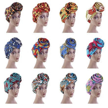 Load image into Gallery viewer, New Vintage African Print Stretch Bandana Head Wrap Long Scarf satin Floral Women Party Turban Headwear Cap Hair Accessories
