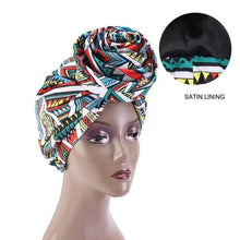 Load image into Gallery viewer, New Vintage African Print Stretch Bandana Head Wrap Long Scarf satin Floral Women Party Turban Headwear Cap Hair Accessories
