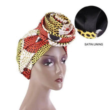 Load image into Gallery viewer, New Vintage African Print Stretch Bandana Head Wrap Long Scarf satin Floral Women Party Turban Headwear Cap Hair Accessories

