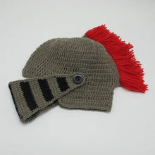 Load image into Gallery viewer, New Winter Handmade Funny Hats Cool Red Tassel Roman Knight Helmet Mask Beanies Cosplay Caps Men Women Gag Party Gifts Men's Handmade Beanie Knit Funny Hat Cosplay Roman Knight Helmet Cap Wig Beard Hats Handmade Knit Warm Winter Caps Ski Funny Mask Beanie
