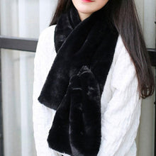 Load image into Gallery viewer, New Winter Solid Color Warm Thicken Soft Collar Scarf Faux Rabbit Fur Neckerchief Plush Warm Hot Scarfs Cross Collar Scarf Shawl Solid With Pearl Elegant For Women

