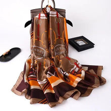 Load image into Gallery viewer, New Women Autumn Winter Fashion Silk Scarf Shawl Beach Headband Female Casual Wear Beach Friendly Spring Silk Scarf Flower Print Silk Scarves Shawls and Wraps Long Size Beach Stoles
