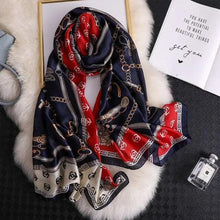 Load image into Gallery viewer, New Women Autumn Winter Fashion Silk Scarf Shawl Beach Headband Female Casual Wear Beach Friendly Spring Silk Scarf Flower Print Silk Scarves Shawls and Wraps Long Size Beach Stoles
