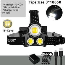 Load image into Gallery viewer, Newest  Waterproof XHP199 16-Core Super Bright Powerful Lantern Headlamp XHP110 LED USB  Flashlight XHP50 Headlight Rechargeable 18650 Zoom Torch Light
