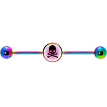 Load image into Gallery viewer, 14G Pink Rainbow Skull Rainbow Industrial Barbell 37mm
