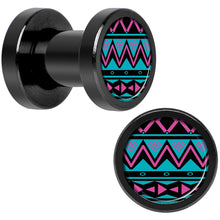 Load image into Gallery viewer, Pink Teal Tribal Print Black Anodized Screw Fit Plug Set 4G
