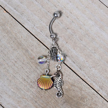 Load image into Gallery viewer, Handmade Ocean Joy Dangle Belly Ring Created with Crystals
