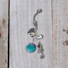 Load image into Gallery viewer, Handmade Ocean Joy Dangle Belly Ring Created with Crystals
