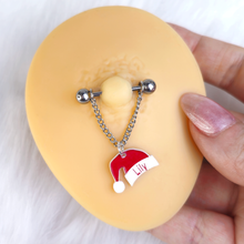 Load image into Gallery viewer, Custom Santa Hat Personalized Dangle Barbell Nipple Ring Set
