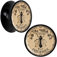 Load image into Gallery viewer, Witches Brew Fly Fricassee Halloween Black Acrylic Plug Sizes 0G to 20mm

