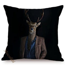 Load image into Gallery viewer, Nordic Art Posters Style Pillow Covers Decorative Cushion Cover Zebra Giraffe Elephant Horse Fashion Animal Wearing Hat Sofa Throw Pillow Case
