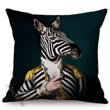 Load image into Gallery viewer, Nordic Art Posters Style Pillow Covers Decorative Cushion Cover Zebra Giraffe Elephant Horse Fashion Animal Wearing Hat Sofa Throw Pillow Case
