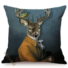 Load image into Gallery viewer, Nordic Art Posters Style Pillow Covers Decorative Cushion Cover Zebra Giraffe Elephant Horse Fashion Animal Wearing Hat Sofa Throw Pillow Case
