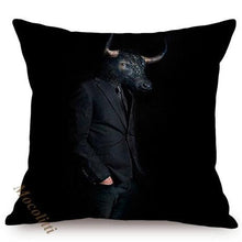 Load image into Gallery viewer, Nordic Art Posters Style Pillow Covers Decorative Cushion Cover Zebra Giraffe Elephant Horse Fashion Animal Wearing Hat Sofa Throw Pillow Case

