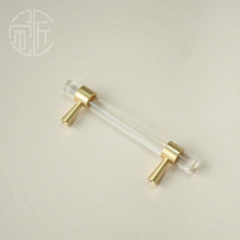 Load image into Gallery viewer, Nordic Modern Wardrobe Dresser Drawer Pull Cabinet Door Handle Knobs Cabinet Handle Pure Copper Double Hole Crystal Handle Brass Walnut Kitchen Wardrobe Cabinet Hardware Pull Handle Adjustable Hole

