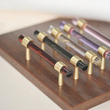 Load image into Gallery viewer, Nordic Modern Wardrobe Dresser Drawer Pull Cabinet Door Handle Knobs Cabinet Handle Pure Copper Double Hole Crystal Handle Brass Walnut Kitchen Wardrobe Cabinet Hardware Pull Handle Adjustable Hole
