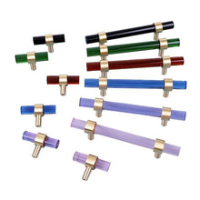 Load image into Gallery viewer, Nordic Modern Wardrobe Dresser Drawer Pull Cabinet Door Handle Knobs Cabinet Handle Pure Copper Double Hole Crystal Handle Brass Walnut Kitchen Wardrobe Cabinet Hardware Pull Handle Adjustable Hole
