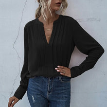 Load image into Gallery viewer, Notched Neck Pleated Decoration Blouse
