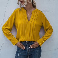 Load image into Gallery viewer, Notched Neck Pleated Decoration Blouse
