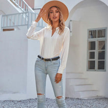 Load image into Gallery viewer, Notched Neck Pleated Decoration Blouse

