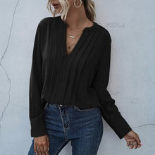 Load image into Gallery viewer, Notched Neck Pleated Decoration Blouse
