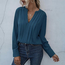 Load image into Gallery viewer, Notched Neck Pleated Decoration Blouse
