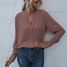 Load image into Gallery viewer, Notched Neck Pleated Decoration Blouse
