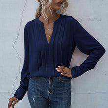 Load image into Gallery viewer, Notched Neck Pleated Decoration Blouse
