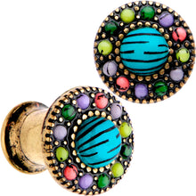 Load image into Gallery viewer, Gold Plated Southwestern Stone Age Double Flare Plug Set 2G to 22mm
