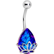 Load image into Gallery viewer, Blue Gem Teardrop Lotus Flower Belly Ring
