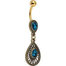 Load image into Gallery viewer, Navy Blue Gem Gold PVD Dewdrop Deco Dangle Belly Ring
