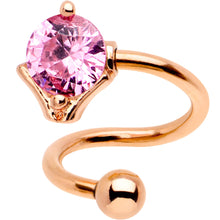 Load image into Gallery viewer, Pink CZ Gem Rose Gold PVD Dewdrop Spiral Twister Top Mount Belly Ring
