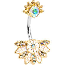 Load image into Gallery viewer, Aurora Gem Tropical Flowering Fan Double Mount Belly Ring
