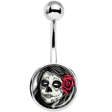 Load image into Gallery viewer, Katrina Sugar Skull with Rose Flower Belly Ring

