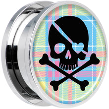 Load image into Gallery viewer, Pink Green Plaid Heart Skull Steel Screw Fit Plug Set 20mm
