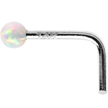 Load image into Gallery viewer, 1/4 14k White Gold White 2mm Synthetic Opal Ball L Shaped Nose Ring
