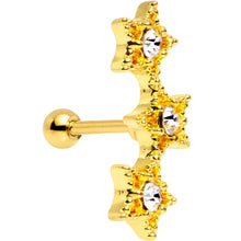 Load image into Gallery viewer, 18G Clear Gem Gold Plated Star Trio Cartilage Tragus Earring
