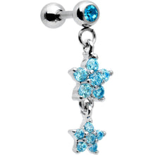 Load image into Gallery viewer, 16G 1/4 Aqua Gem Double Star Dangle Cartilage Tragus Earring
