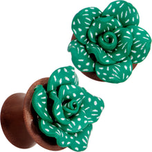 Load image into Gallery viewer, Handcrafted Rosewood Speckled Green Succulent Saddle Plug Set Sizes 14mm to 20mm
