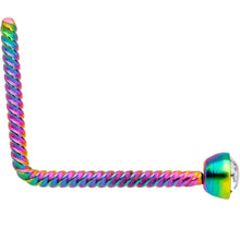 Load image into Gallery viewer, Clear 2mm Gem Inlay Rainbow IP So Twisted L Shaped Nose Ring
