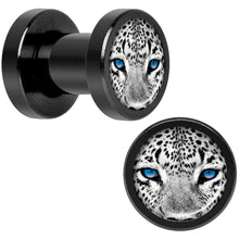 Load image into Gallery viewer, Black White Leopard Eyes Black Anodized Screw Fit Plug Set 4G
